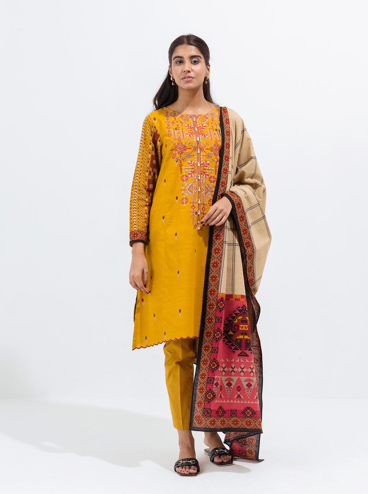 GOLDEN SUNBEAM-EMBROIDERED-3P (UNSTITCHED)