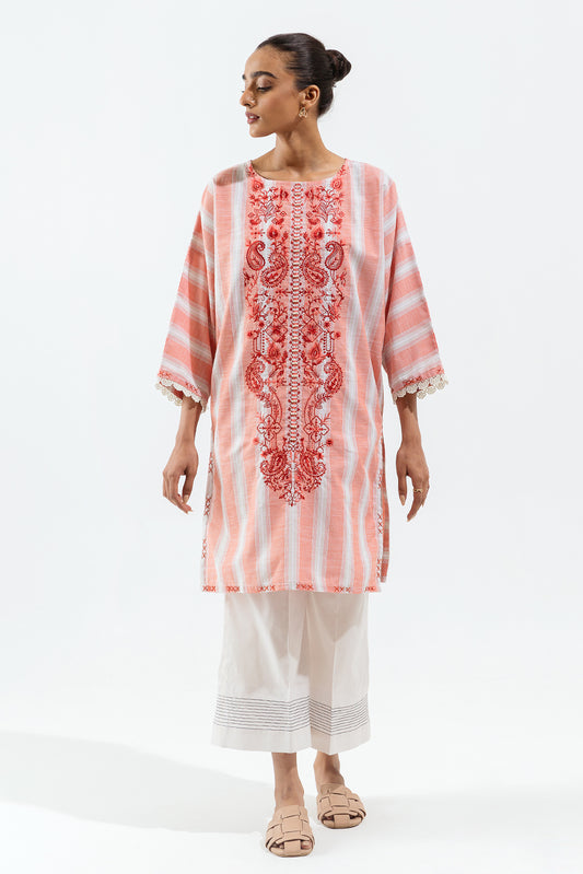 1 PIECE - EMBROIDERED YARN DYED SHIRT - CORAL MIST