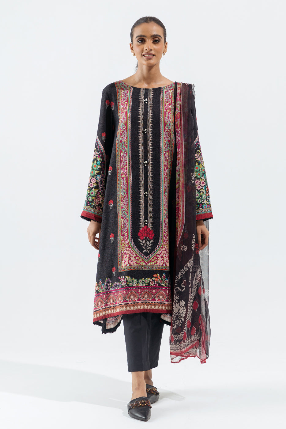 3 PIECE - PRINTED KHADDAR SUIT - NOIR OPAL (UNSTITCHED)
