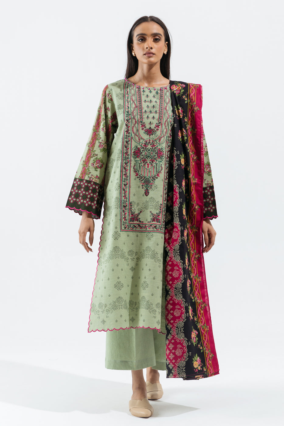 3 PIECE - EMBROIDERED KHADDAR SUIT - MINT DEW
