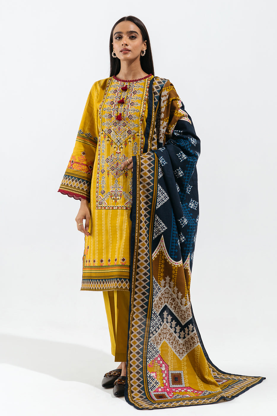 3 PIECE - EMBROIDERED KHADDAR SUIT - CLASSIC OCHRE