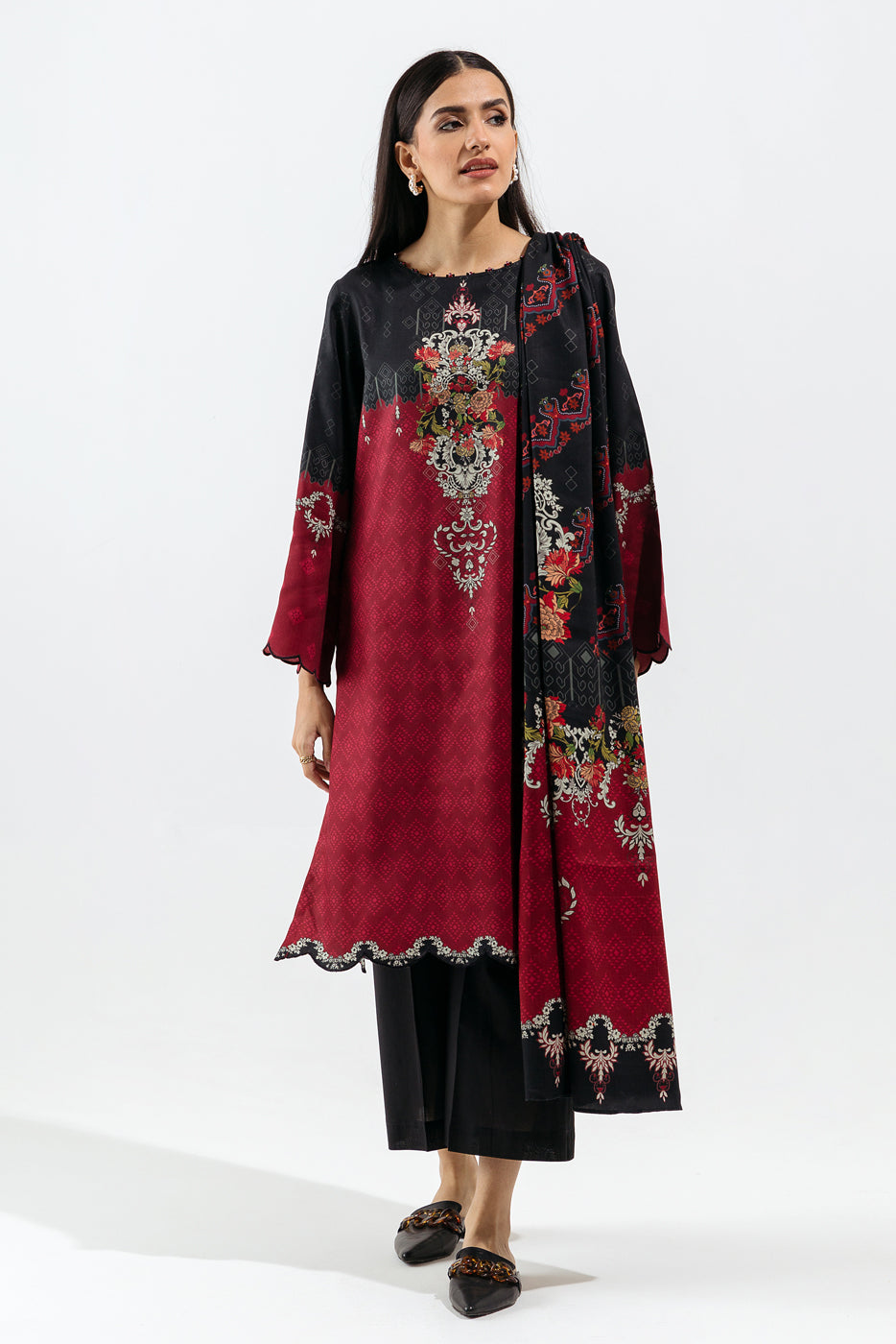 3 PIECE - PRINTED VISCOSE SUIT - CRIMSON CHARM