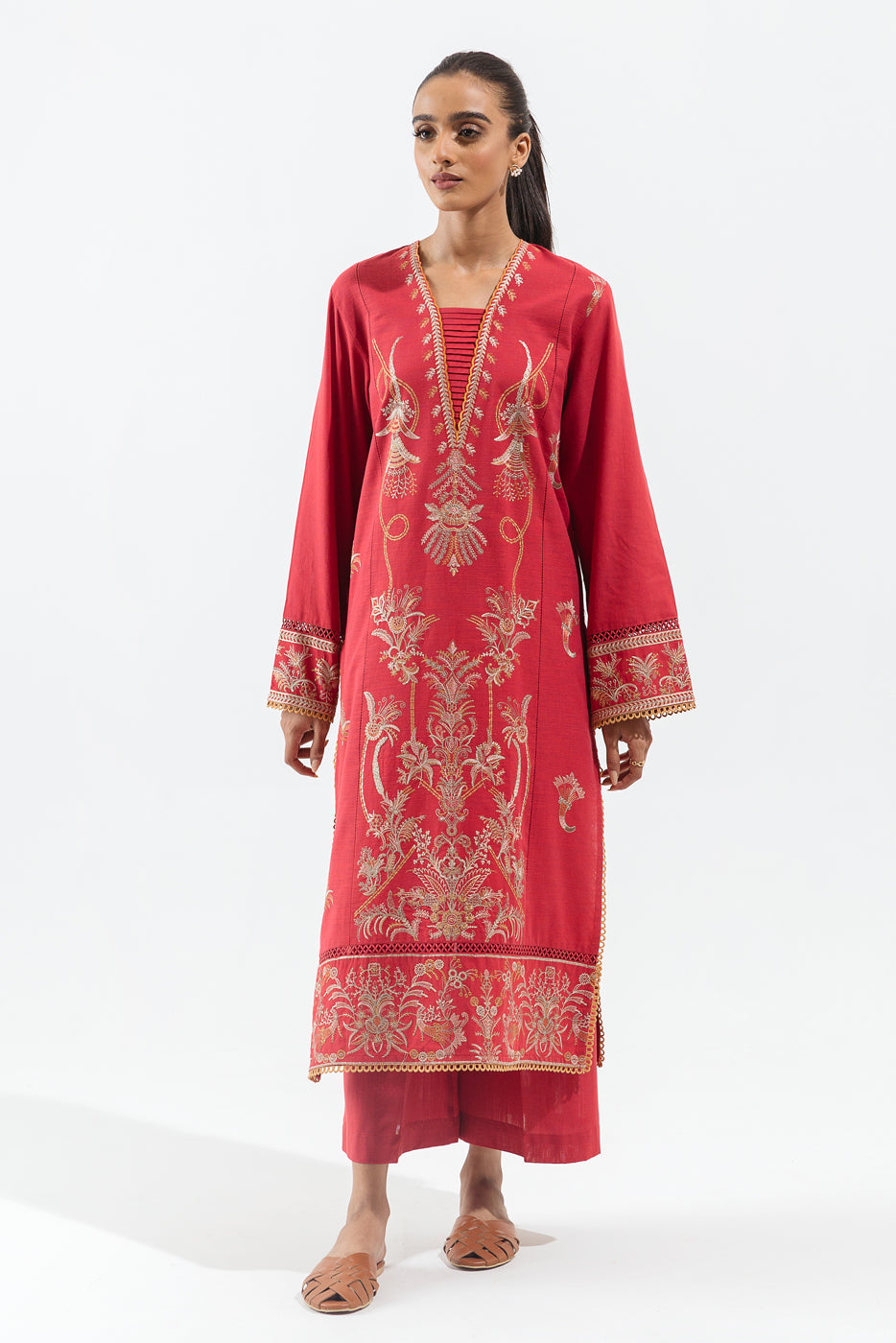 2 PIECE - EMBROIDERED KHADDAR SUIT - DIVINE CRIMSON
