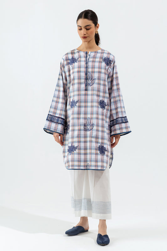 1 PIECE - EMBROIDERED HERRINGBONE SHIRT - FLORAL GRID