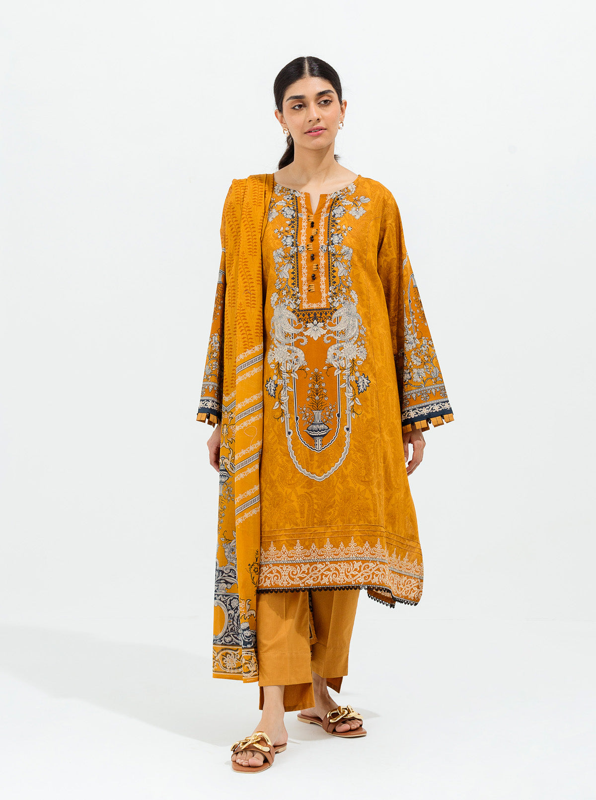 Chic Mustard-Printed-3P (UNSTITCHED)