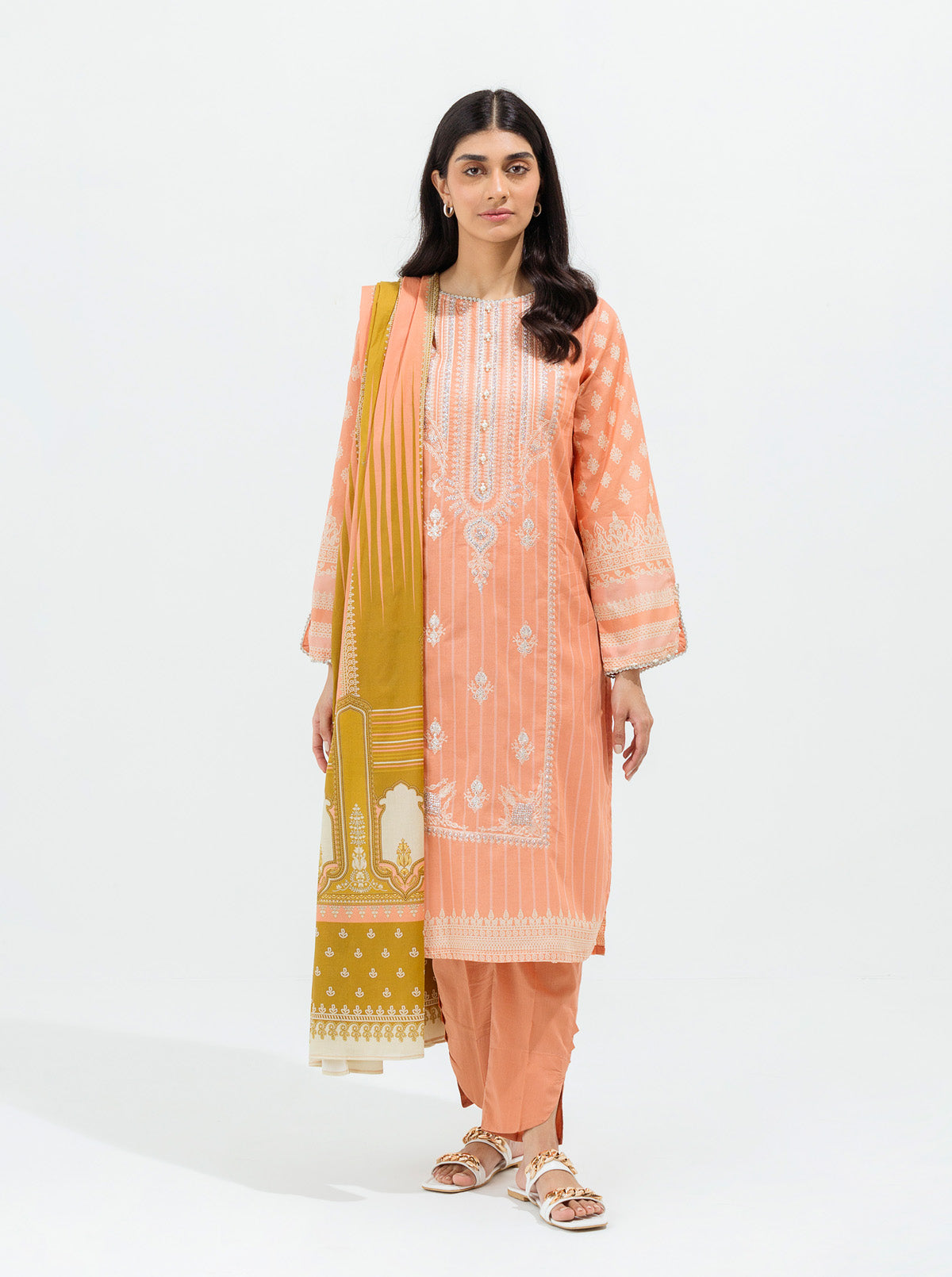 Peach Pearls-Embroidered-3P