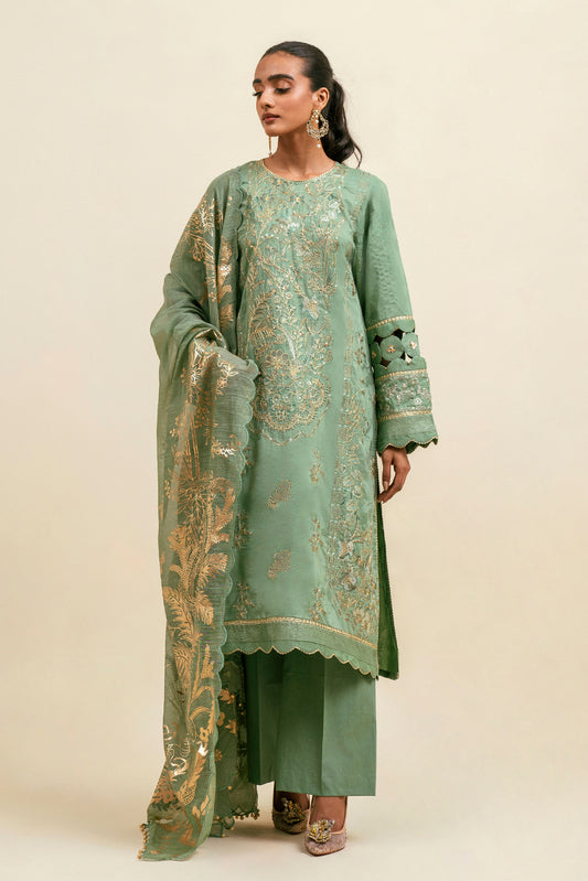 3 PIECE - EMBROIDERD JACQUARD SUIT - TURQOISE TRIBE