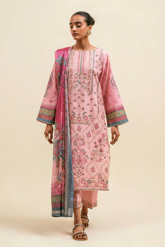 4 PIECE - EMBROIDERED LAWN SUIT - BLOSSOM CREPE
