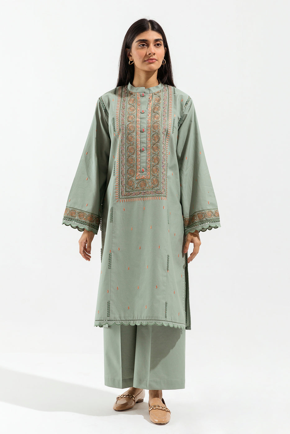 2 PIECE - EMBROIDERED KHADDAR SUIT - MISTY MINT