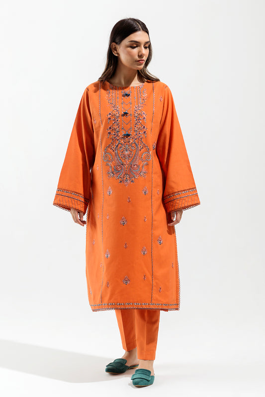 2 PIECE - EMBROIDERED KHADDAR SUIT - TANGERINE GILD