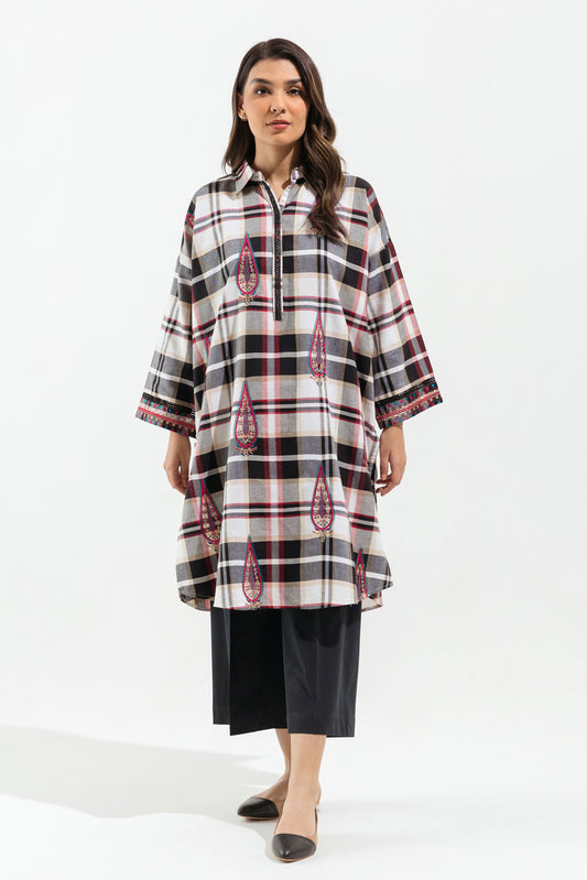 1 PIECE - EMBROIDERED KHADDAR SHIRT - CHEQUARD ELM