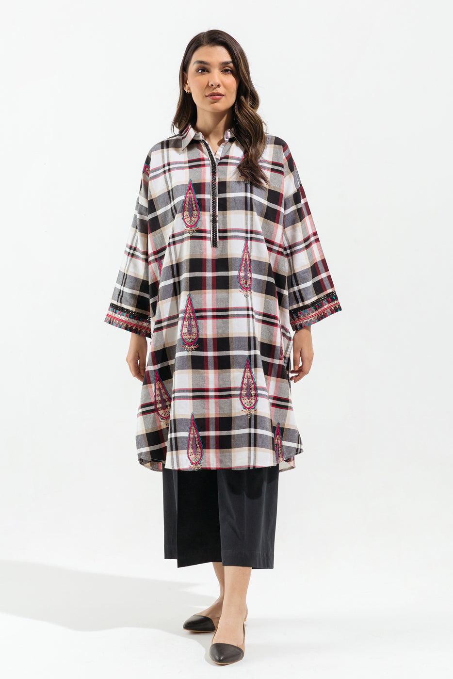1 PIECE - EMBROIDERED KHADDAR SHIRT - CHEQUARD ELM