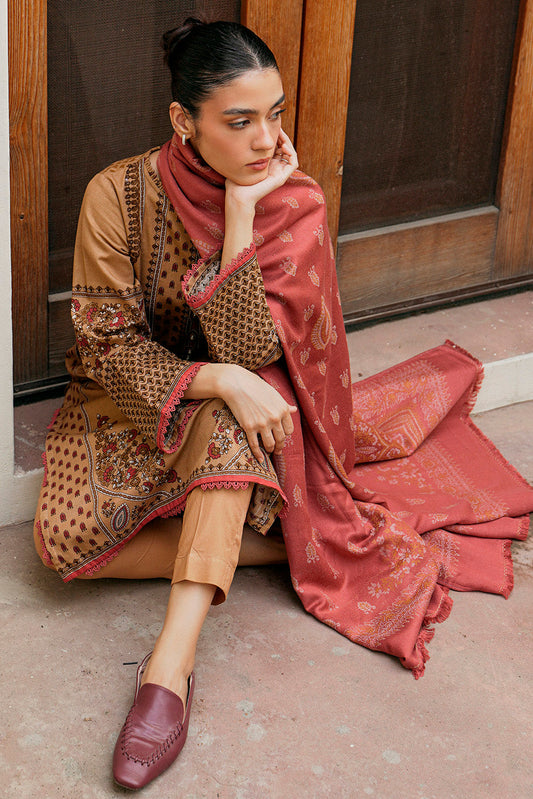 3 PIECE - PRINTED WITH SHAWL KHADDAR SUIT - DELICATE BEIGE