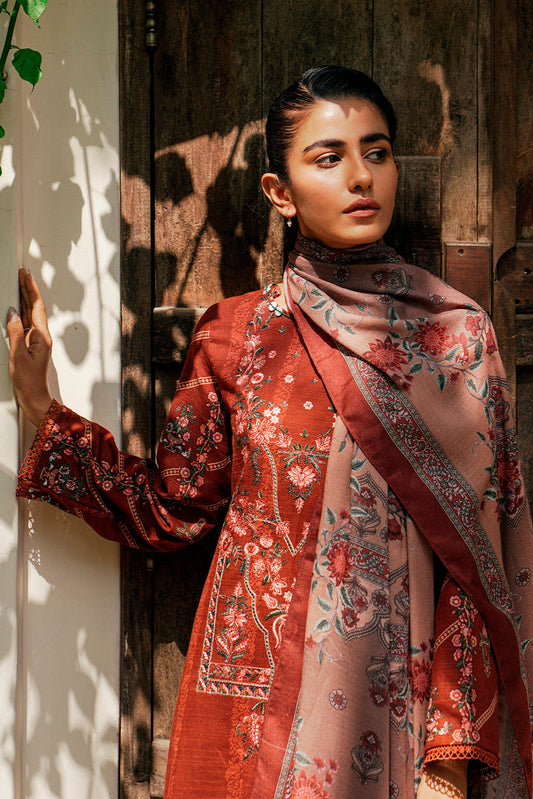 3 PIECE - EMBROIDERED WITH SHAWL KHADDAR SUIT - ANTIQUE RED