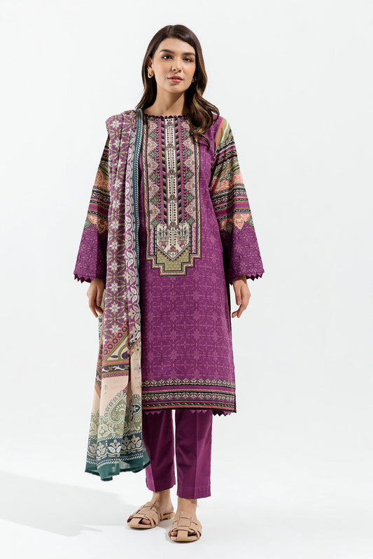 3 PIECE - PRINTED WITH SHAWL YARN DYED SUIT - ANTIQUE LILAC (UNSTITCHED)