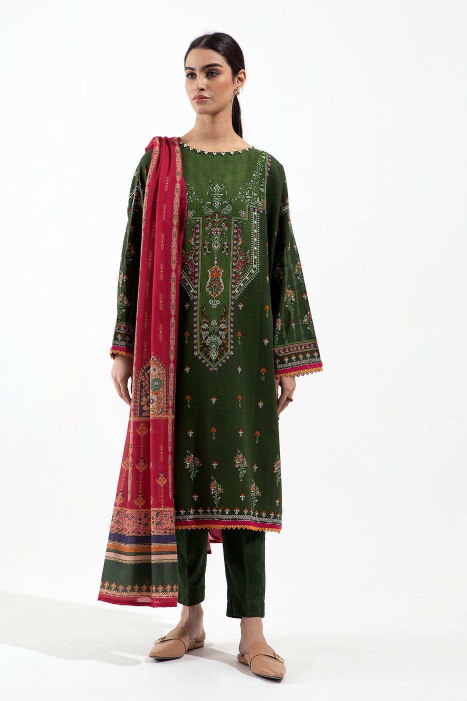3 PIECE - PRINTED WITH SHAWL EMBROIDERED/PRINTED/DYED SUIT - FOLK TREASURE