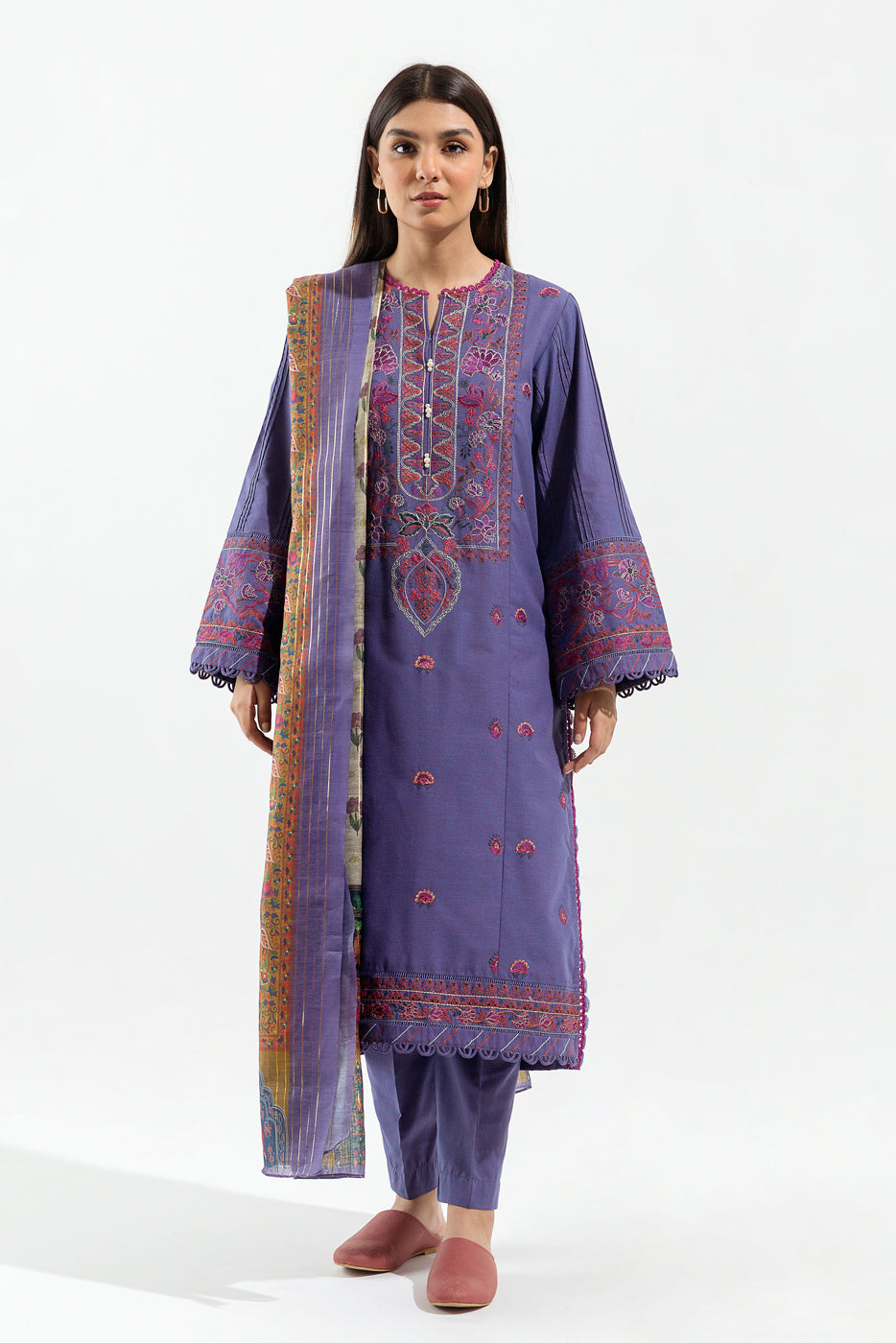 3 PIECE - EMBROIDERED TWO TONE SUIT - GYPSY MAUVE