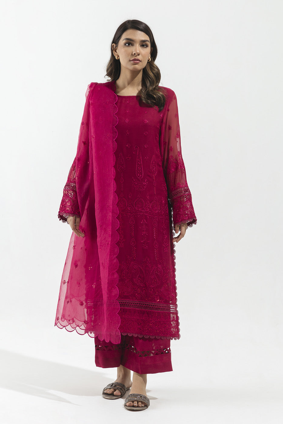 FUCHSIA ORNATE-EMBROIDERED-4P-VISCOSE(UNSTITCHED)