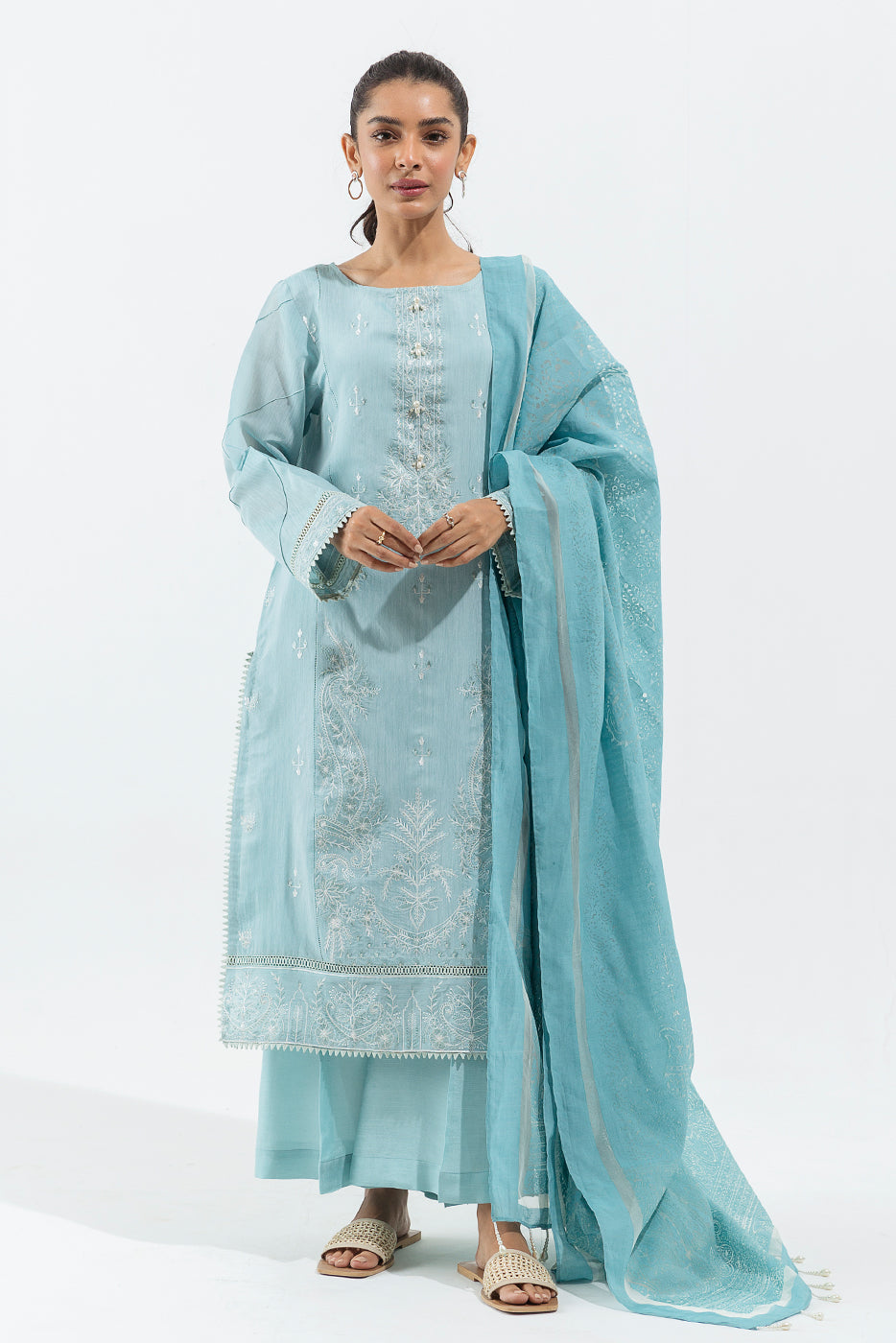 DEWY BLUE-EMBROIDERED-4P-PAPER COTTON(UNSTITCHED)