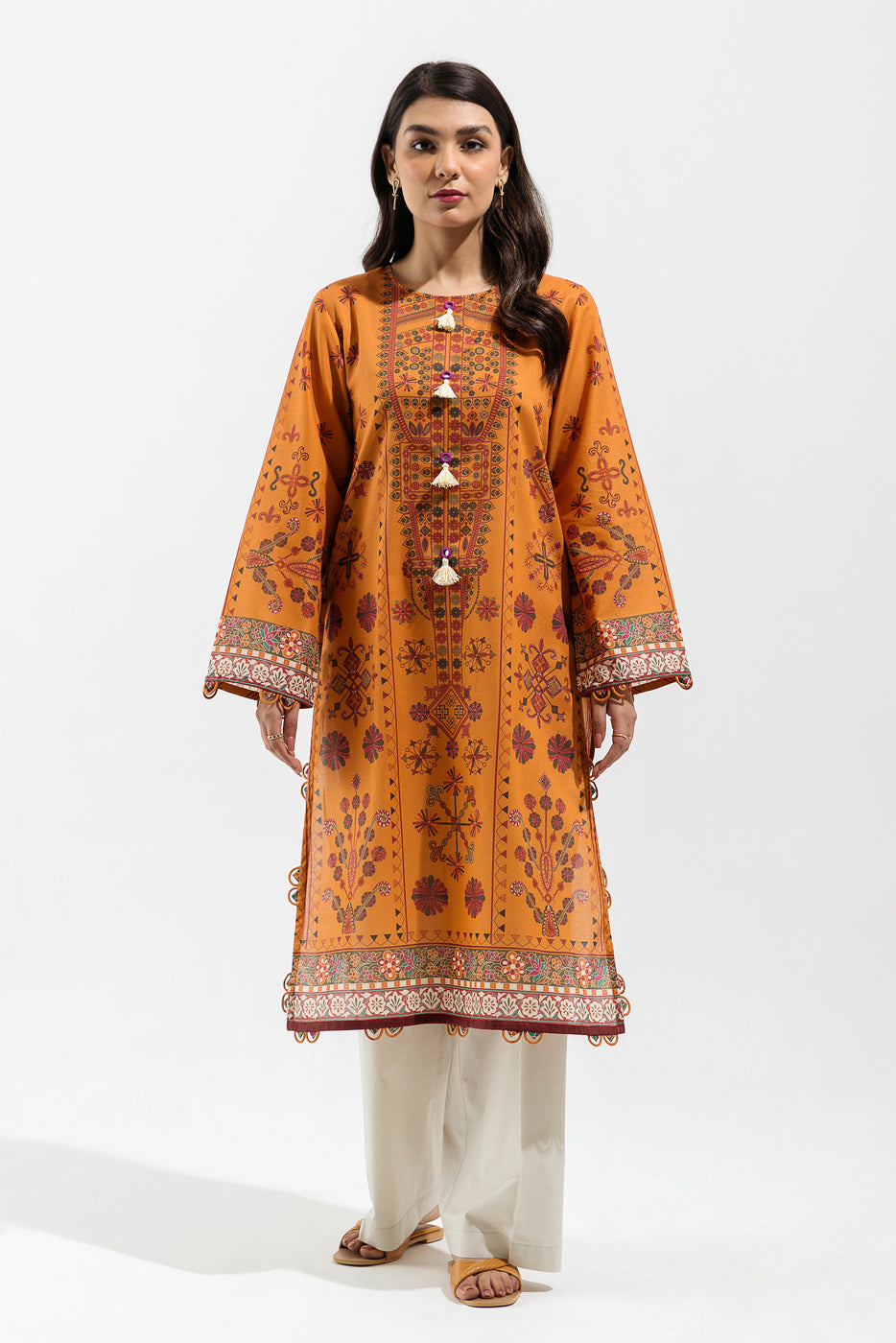 1 PIECE - PRINTED LAWN SHIRT - MERIGOLD