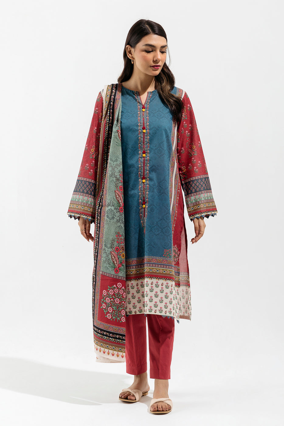 3 PIECE - PRINTED LAWN SUIT - MAHOGANY YALE