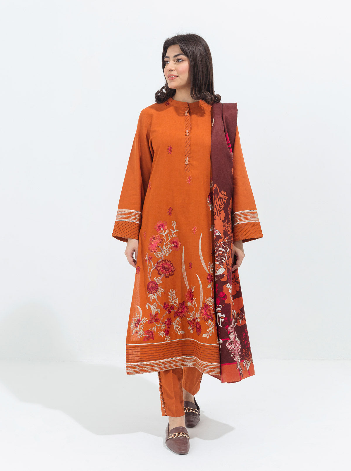 MARIGOLD GRANADINE-EMBROIDERED WITH SHAWL-2P (UNSTITCHED)