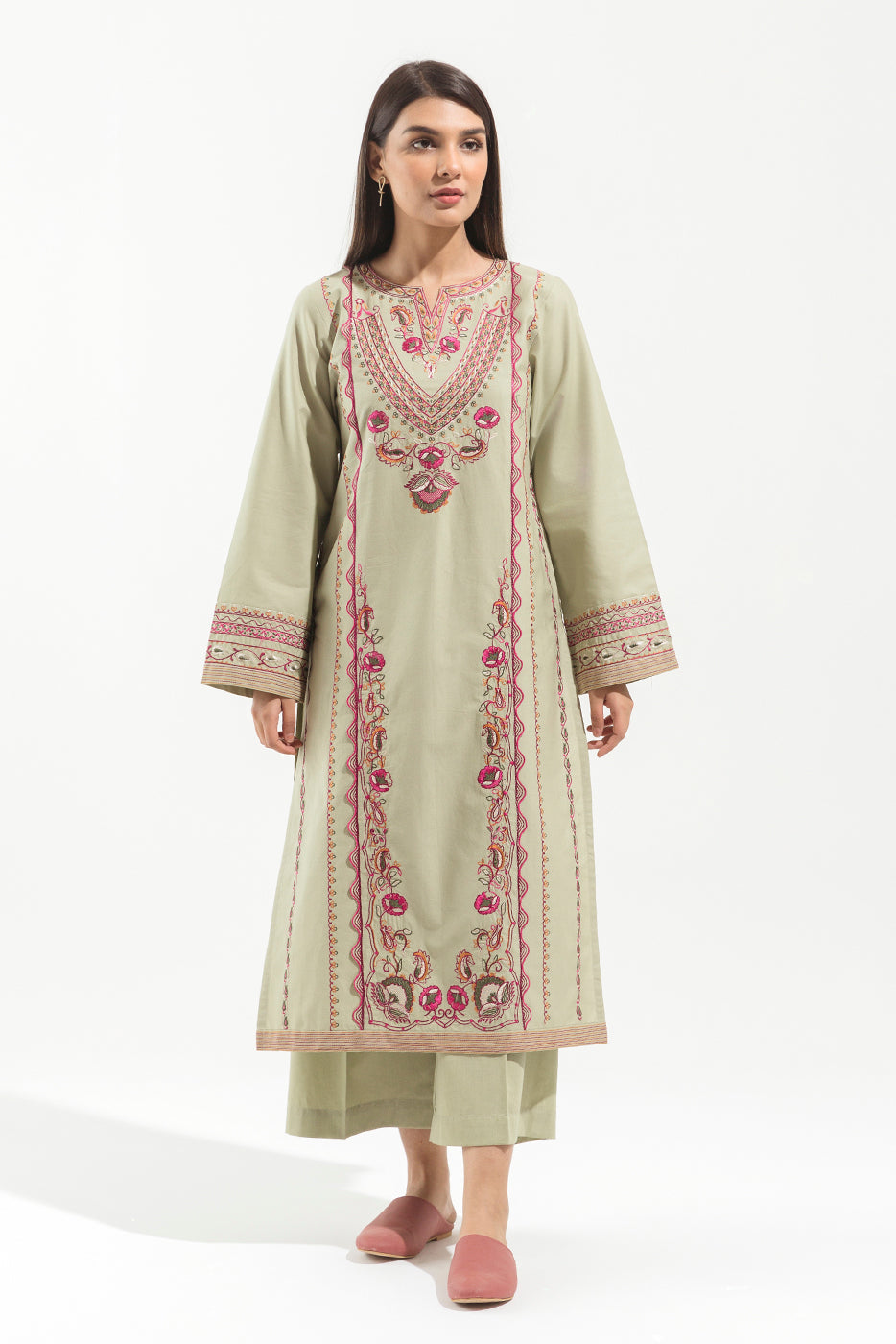 2 PIECE - EMBROIDERED KHADDAR SUIT - BLOOMY SAGE