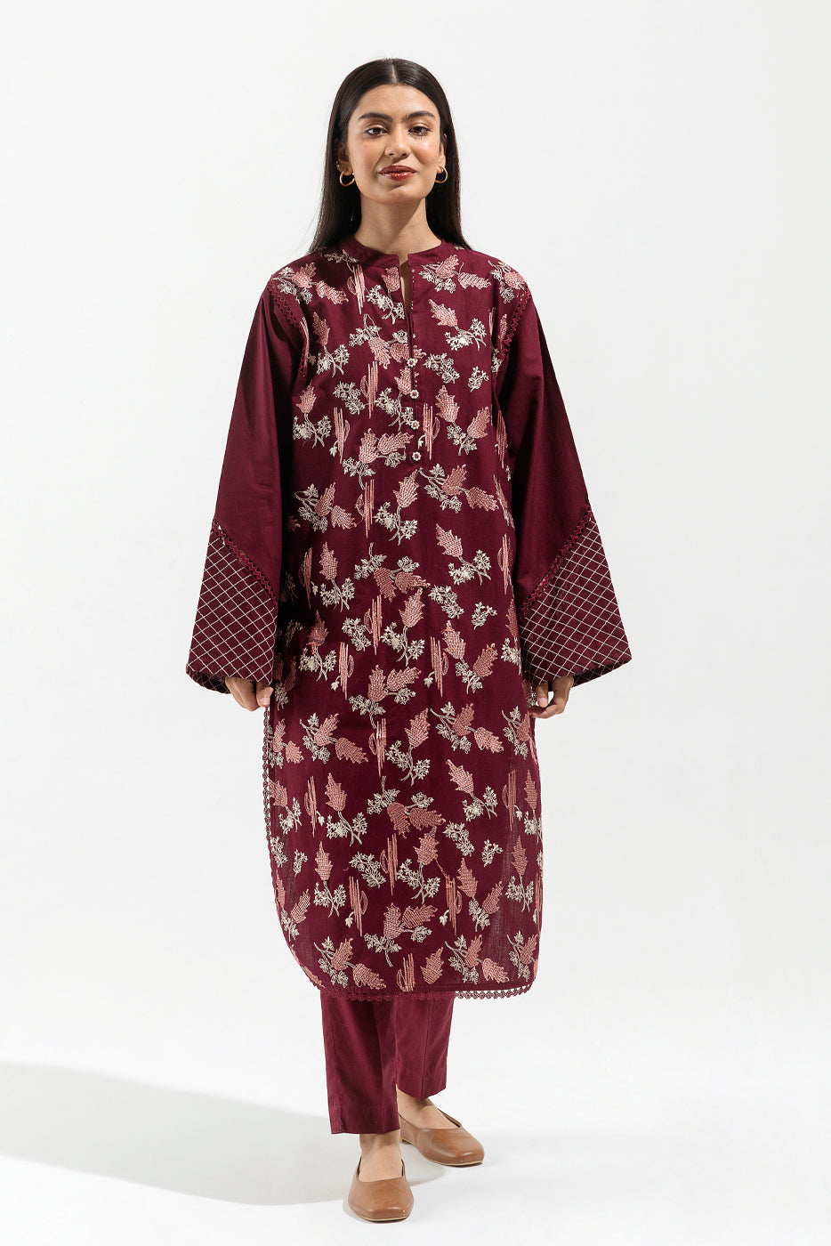 2 PIECE - EMBROIDERED KHADDAR SUIT - SCARLET RUBY