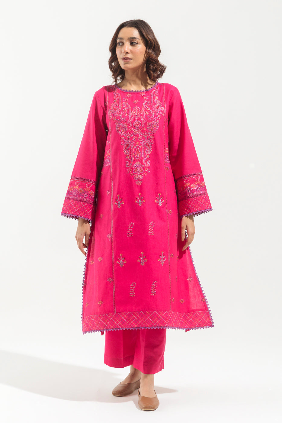2 PIECE - EMBROIDERED KHADDAR SUIT - PINK PAISLEY