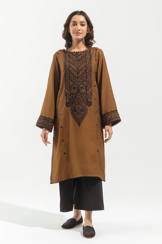 1 PIECE - EMBROIDERED  HERRINGBONE SHIRT - ETHNIC DUNE