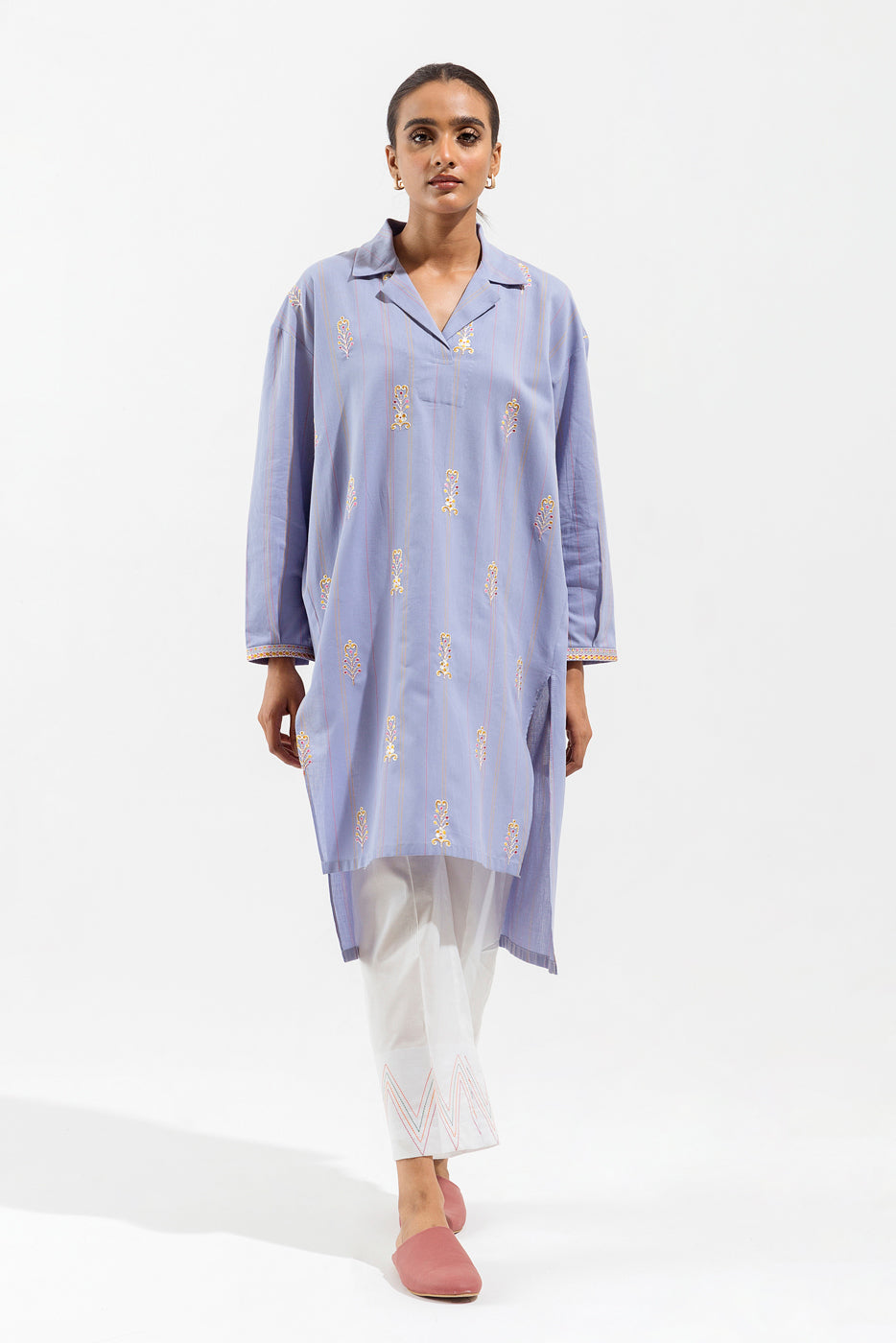 1 PIECE - EMBROIDERED YARN DYED SHIRT - VIOLENT BREEZE