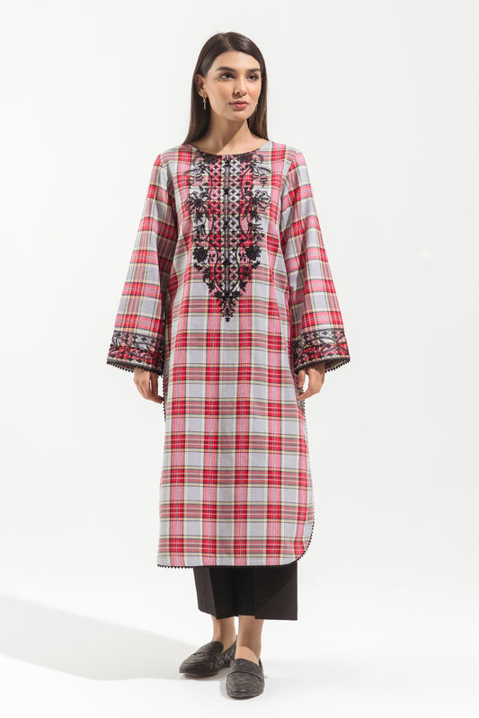 1 PIECE - EMBROIDERED  YARN DYED SHIRT - CRIMSON MAZE