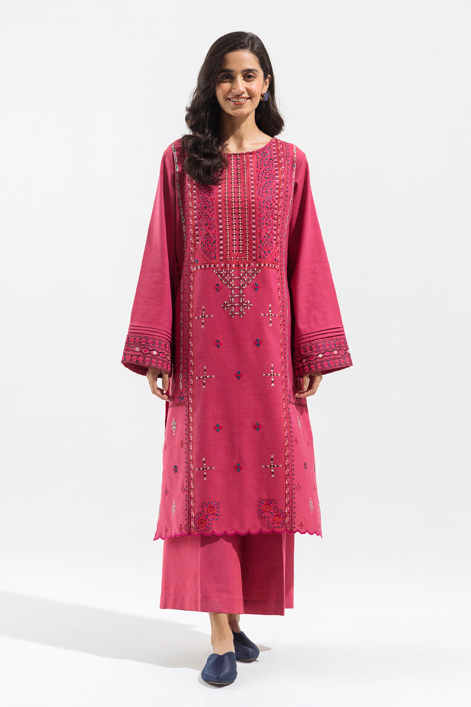 2 PIECE - EMBROIDERED KHADDAR SUIT - MAGENTA FOLK