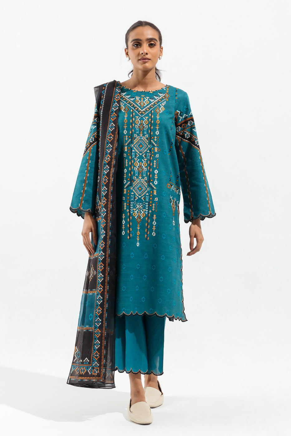 2 PIECE - EMBROIDERED KHADDAR SUIT - CERULEAN VERVE