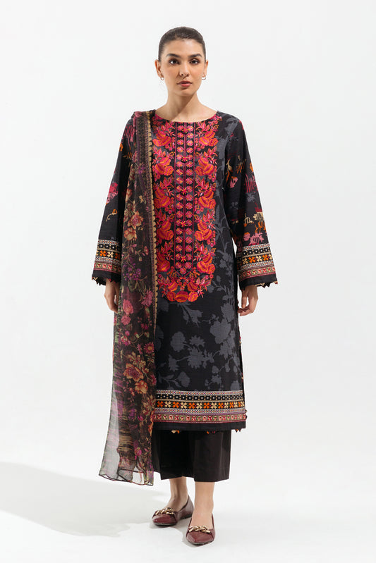 2 PIECE - EMBROIDERED KHADDAR SUIT - LINEAR CHARCOAL