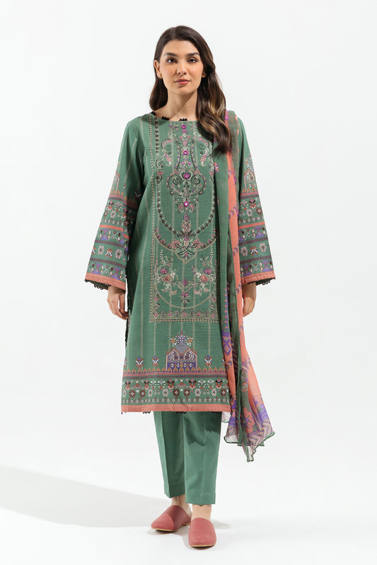 3 PIECE - EMBROIDERED KHADDAR SUIT - TURQUOISE MEMOIR