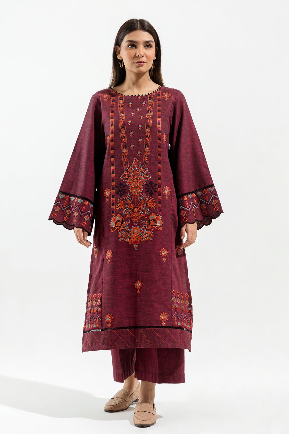 2 PIECE - EMBROIDERED KHADDAR SUIT - DAHLIA BLOOM