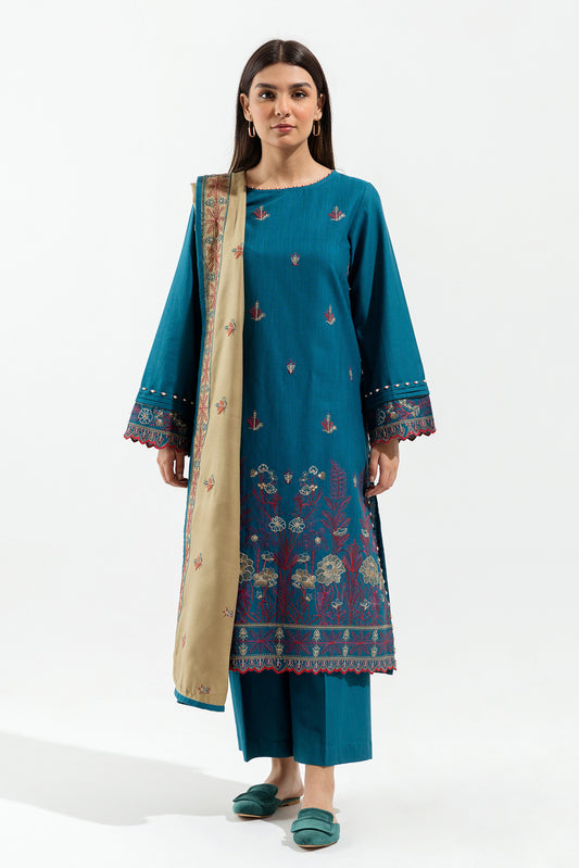 3 PIECE - EMBROIDERED  KHADDAR SUIT - MYTHIC MAJESTIC
