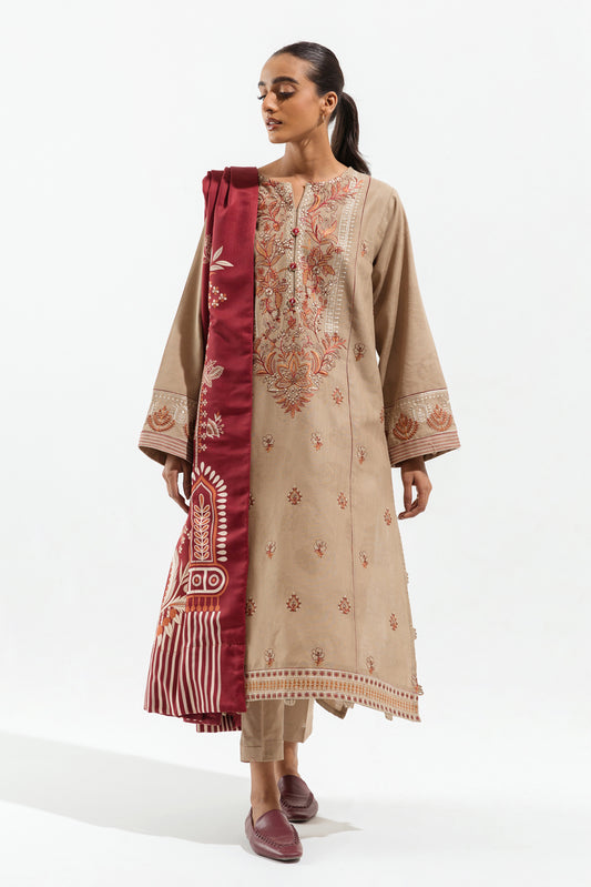 3 PIECE - EMBROIDERED KHADDAR SUIT - ETHEREAL BEIGE