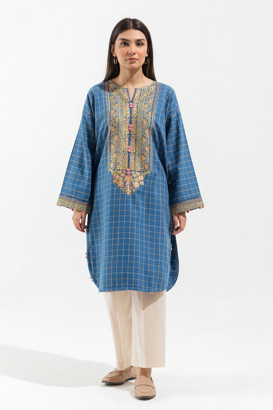 1 PIECE - EMBROIDERED  FLANNEL SHIRT - INDIGO TREASURE