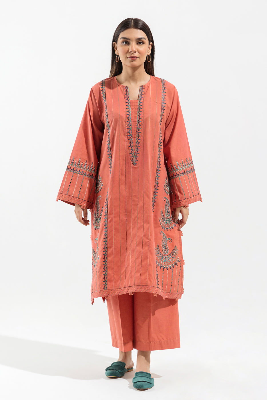 2 PIECE - EMBROIDERED TWO TONE SUIT - CORAL COSMOS