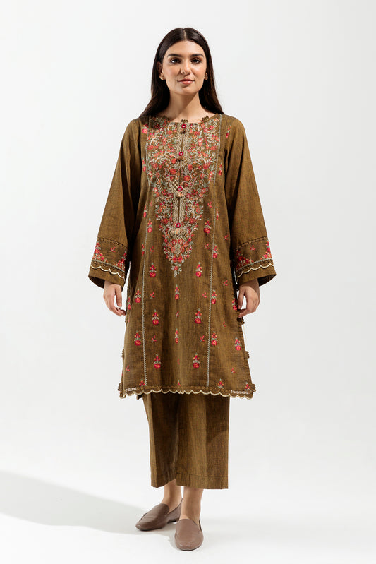 2 PIECE - EMBROIDERED KHADDAR SUIT - ETHEREAL MOSS