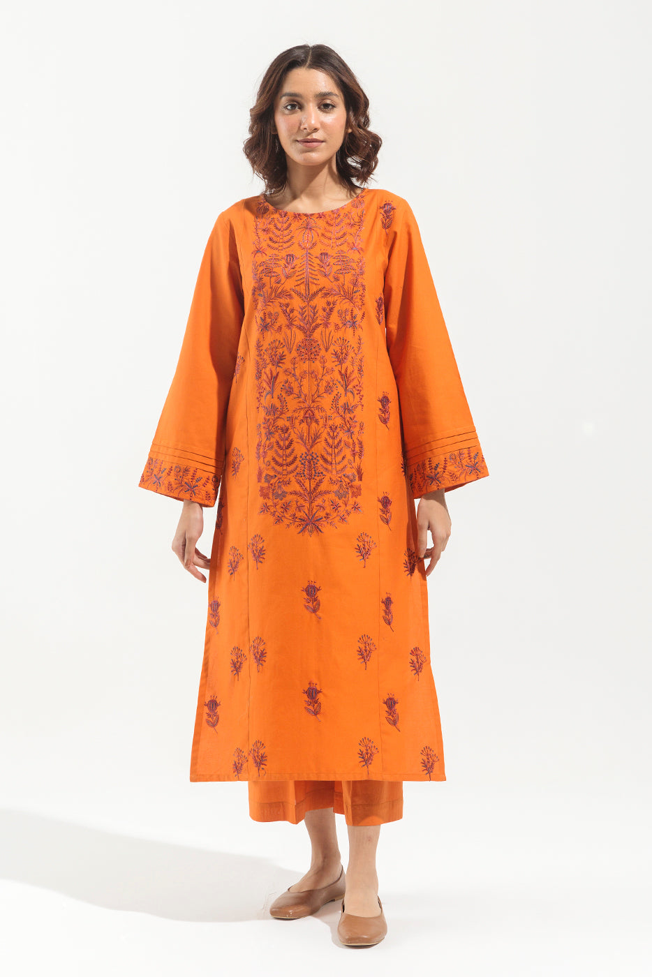 2 PIECE - EMBROIDERED KHADDAR SUIT - MERIGOLD FIG