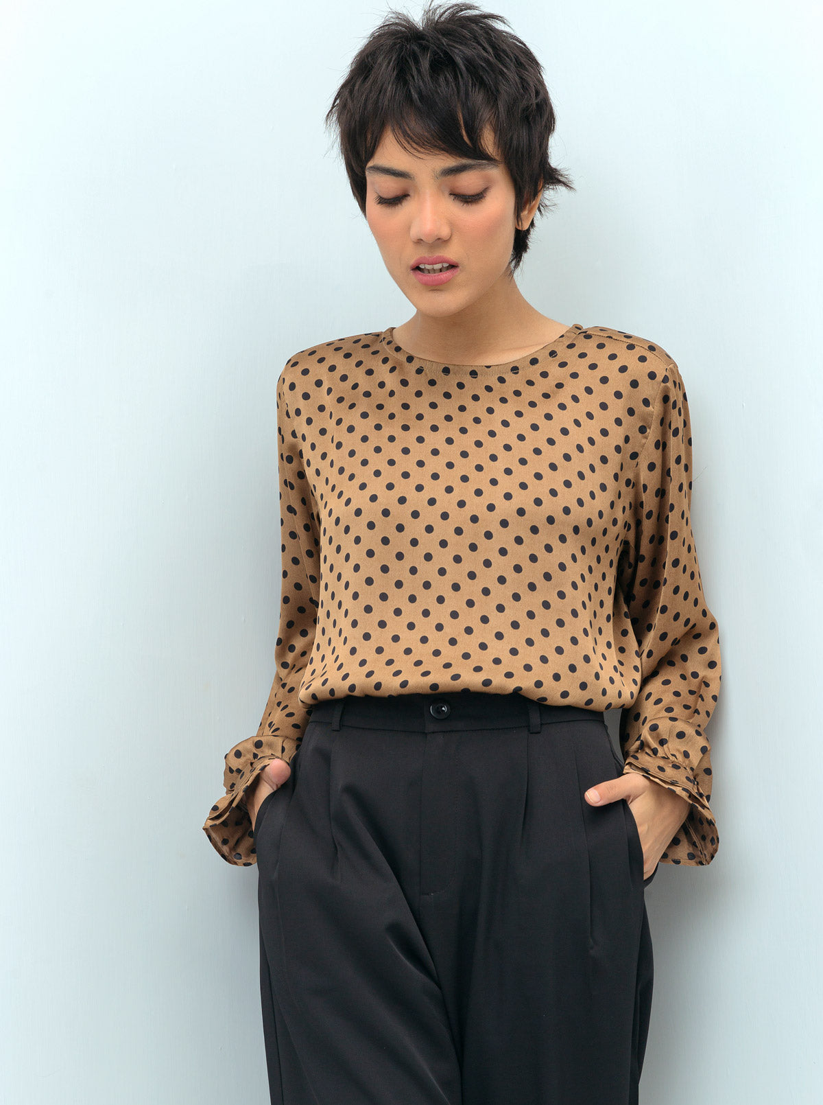 COPPER BROWN POLKA DOTTED BLOUSE