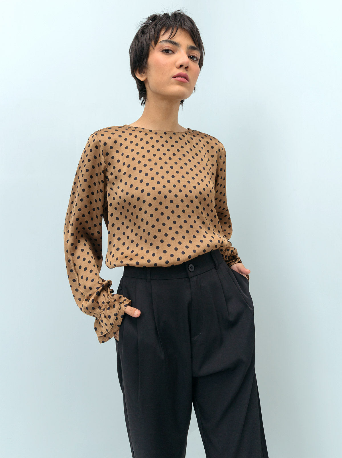 COPPER BROWN POLKA DOTTED BLOUSE