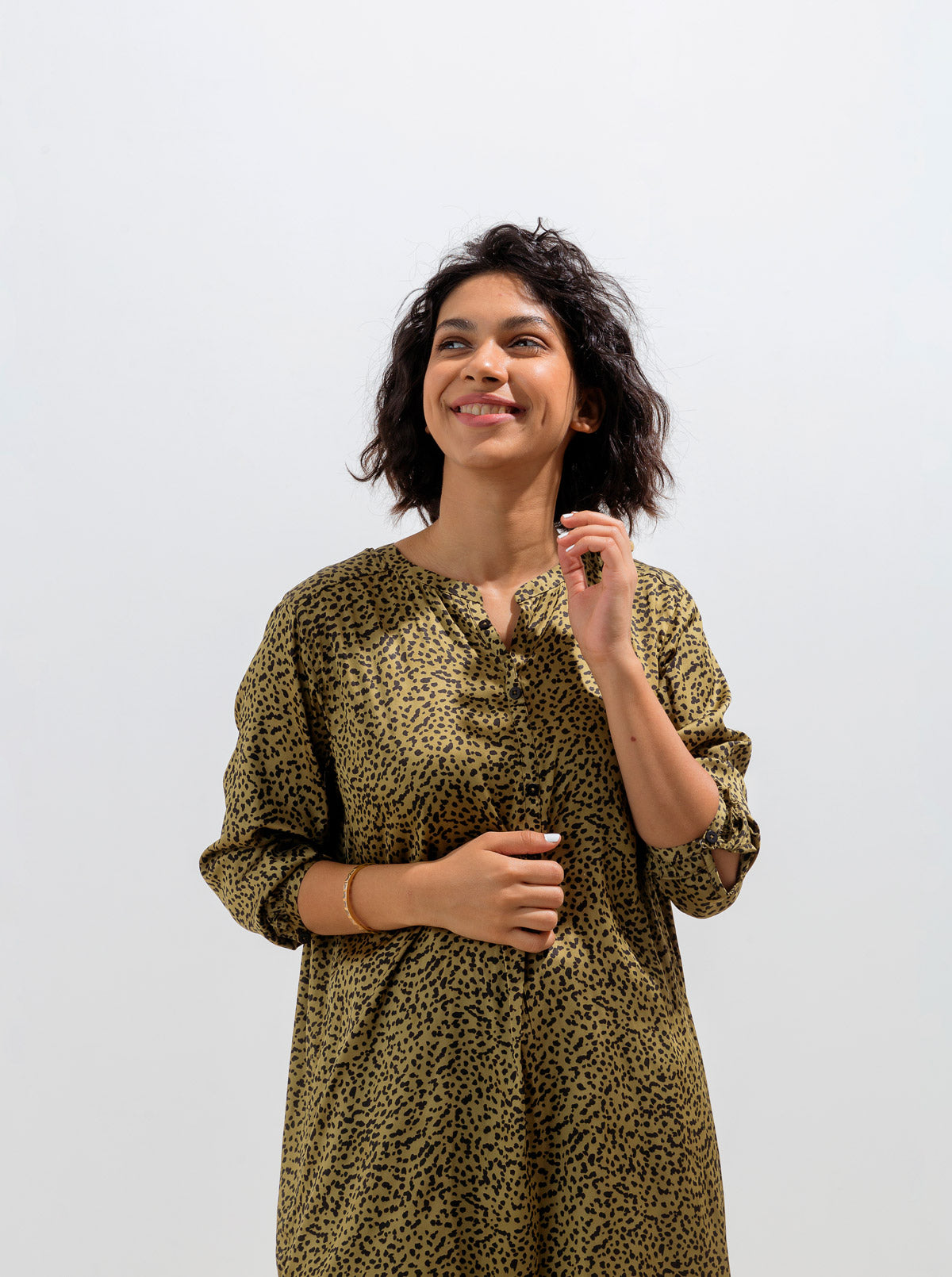 OLIVE ANIMAL PRINT TUNIC