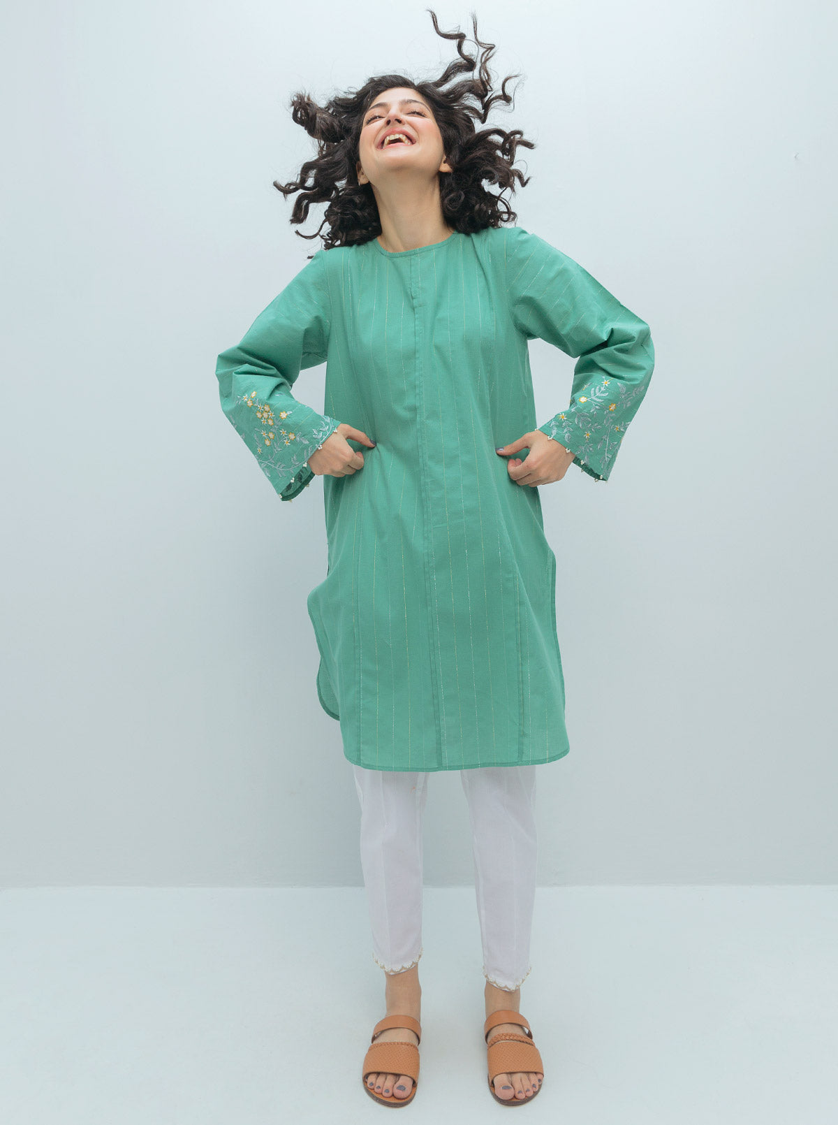 EMBROIDERED YARN DYED COTTON SHIRT (PRET)