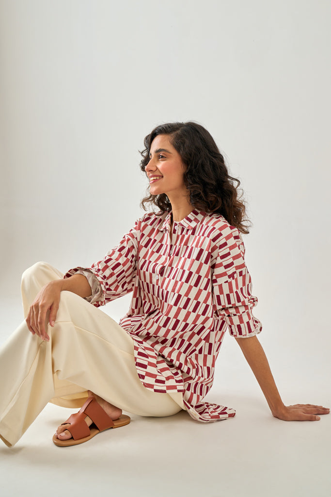 Printed Cotton Jersey Button down Shirt