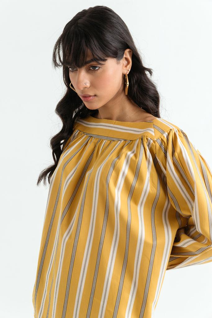 Mustard Striped Square Neck Top