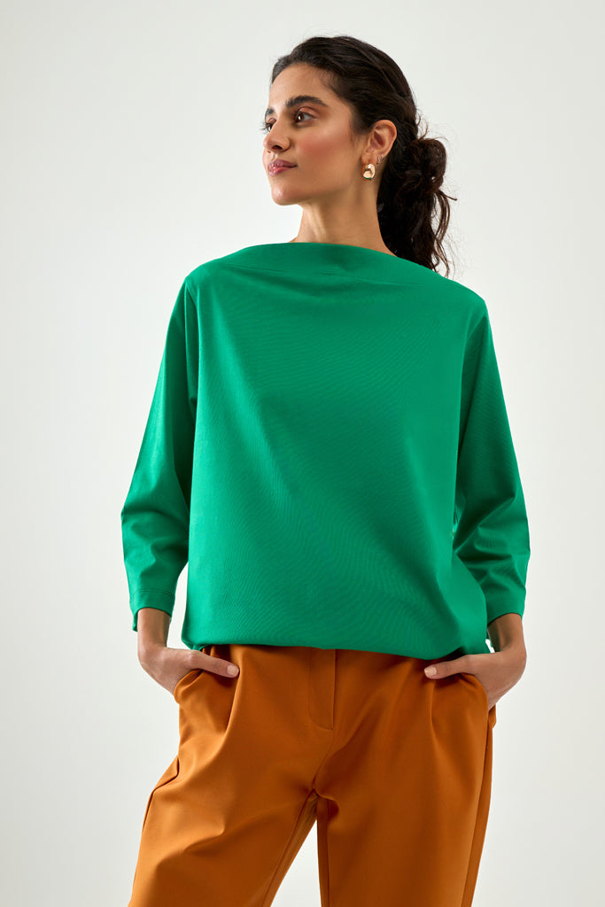 Bright Green Boat Neck T-Shirt